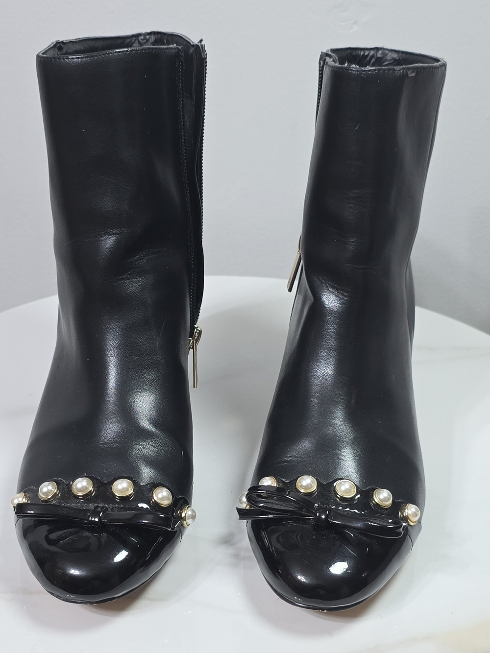 Black Pearl-Trim Ankle Boots - Women's Elegant Zip Boot